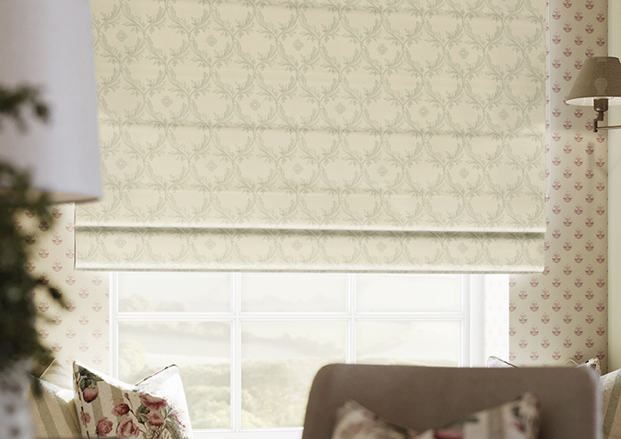 Trellis Prints, Vine and Bloom Romsey Bud Green - Roman Blind - Image 5